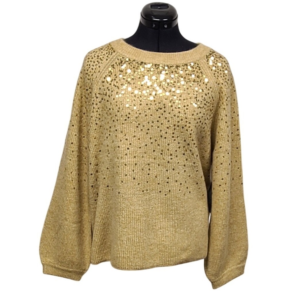 Vince Camuto Womens XL Cozy Bright Sequin‎ Sweater Latte Heather Pullover